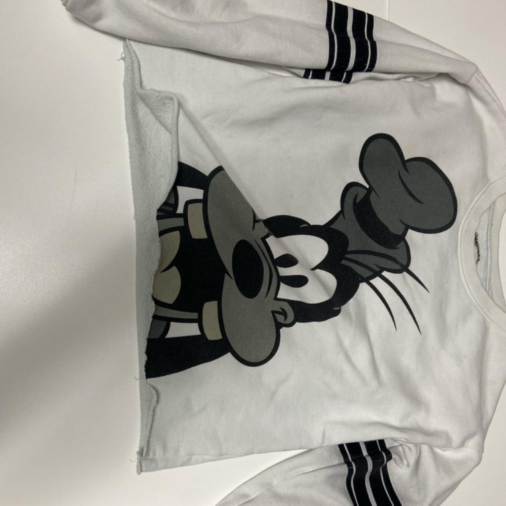 Disney Mickey Mouse white long sleeve shirt with black stripes on sleeves, size